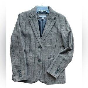 Eddie Bauer Wool Blend Herringbone Blazer Jacket Size 10 Brown Tailored Classic